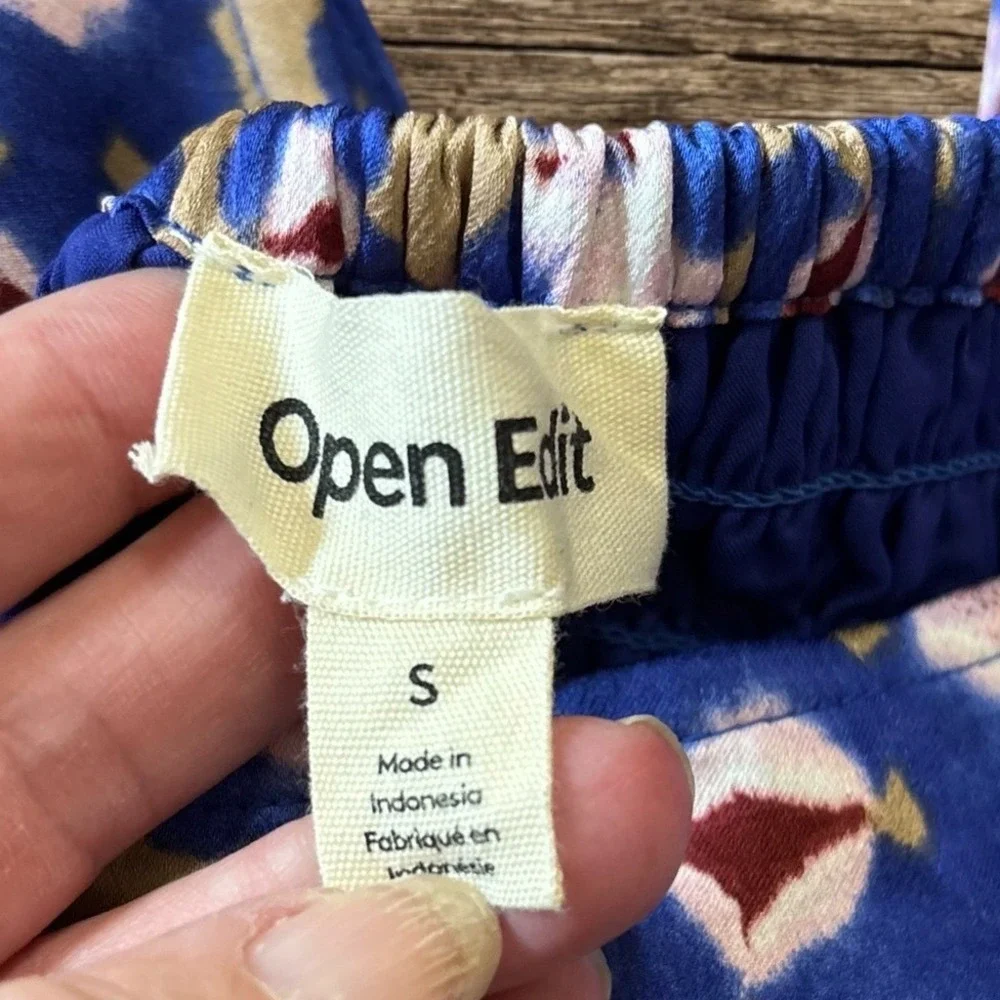 Open Edit Blue Abstract Floral Smocked Back Crop Top Festival Coachella Y2K 90s